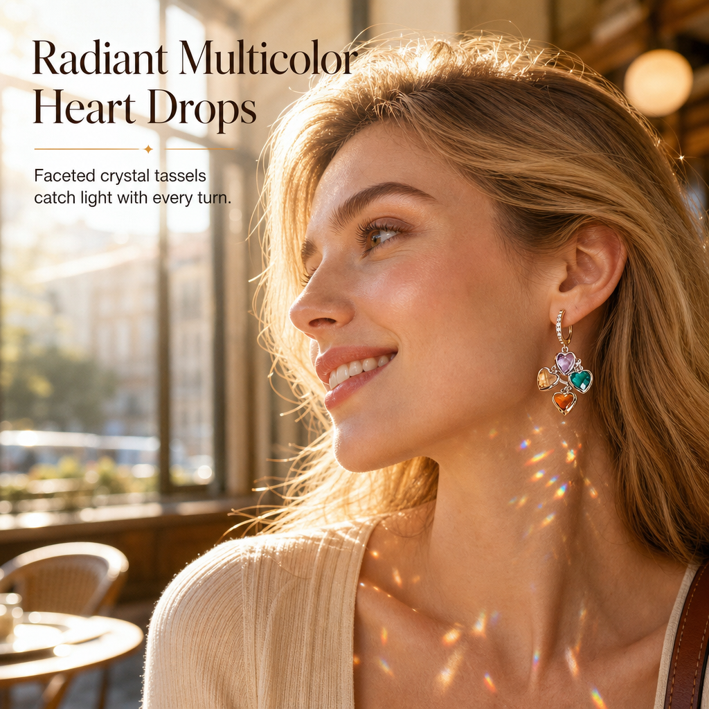 Add Retro Sparkle Instantly! Multicolor Heart Drop Earrings