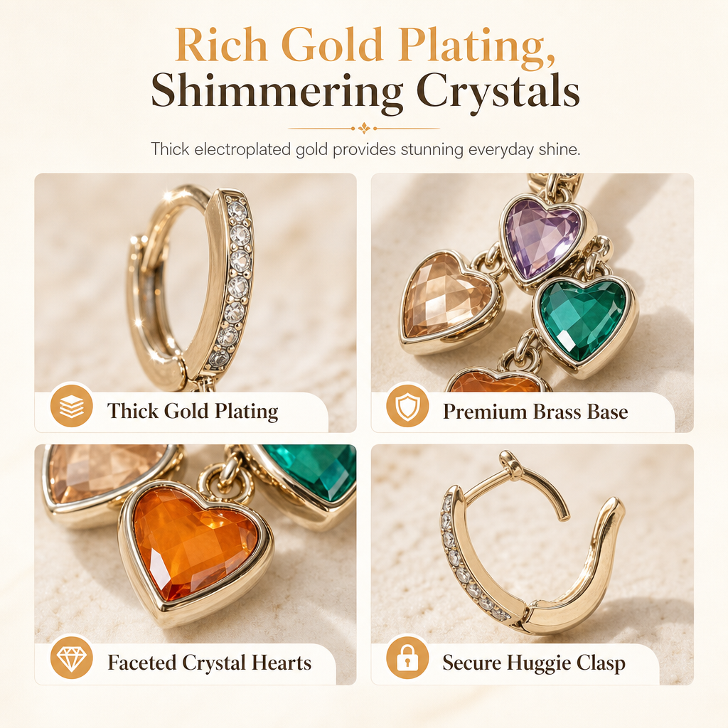 Add Retro Sparkle Instantly! Multicolor Heart Drop Earrings