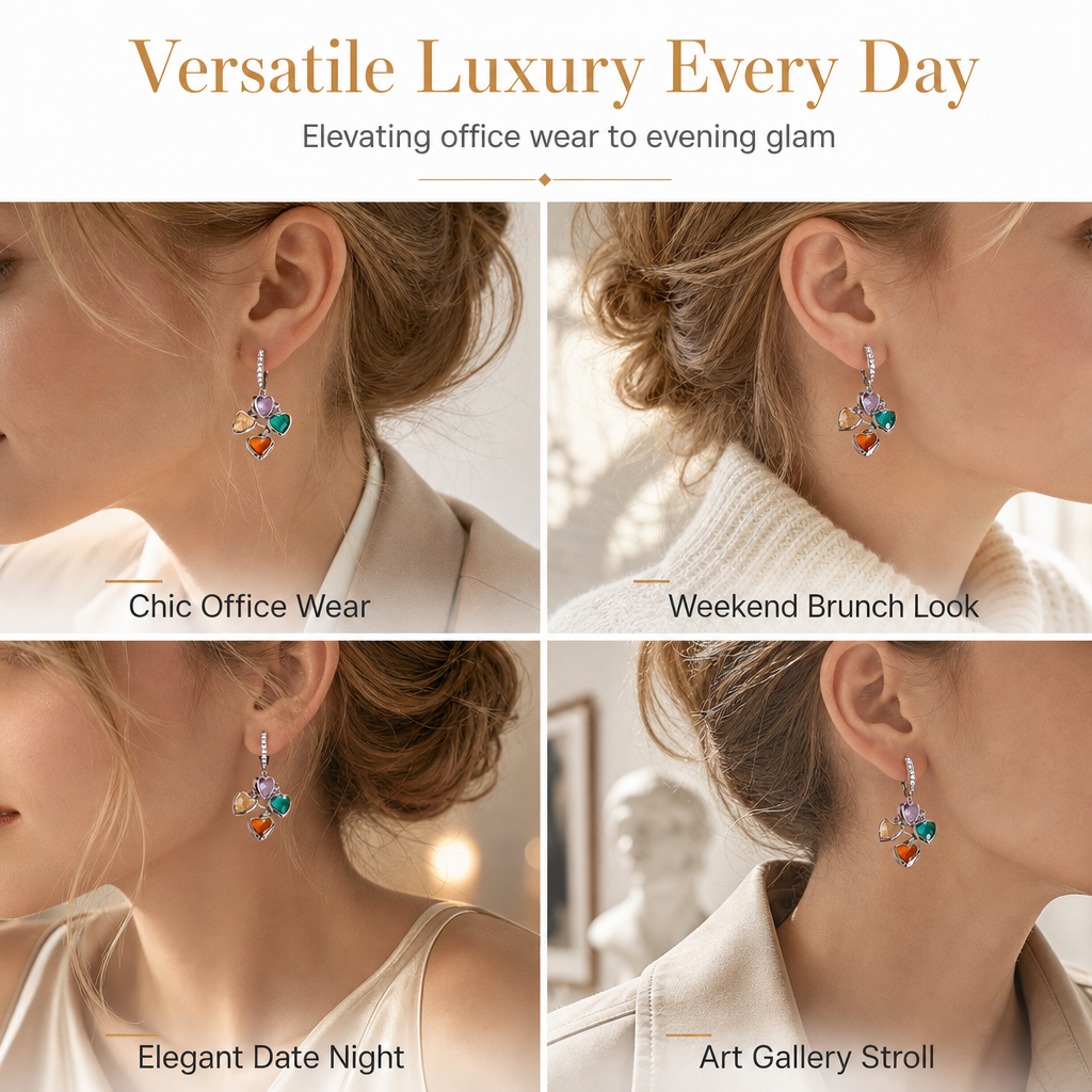 Add Retro Sparkle Instantly! Multicolor Heart Drop Earrings