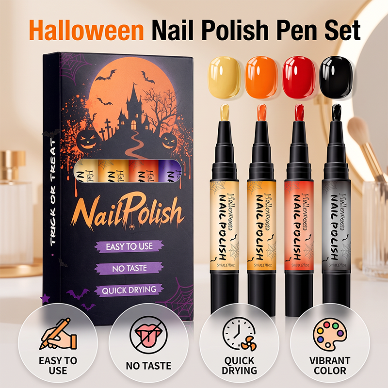 Paint Spooky Nails Instantly! No-Lamp Quick-Dry Halloween Pens