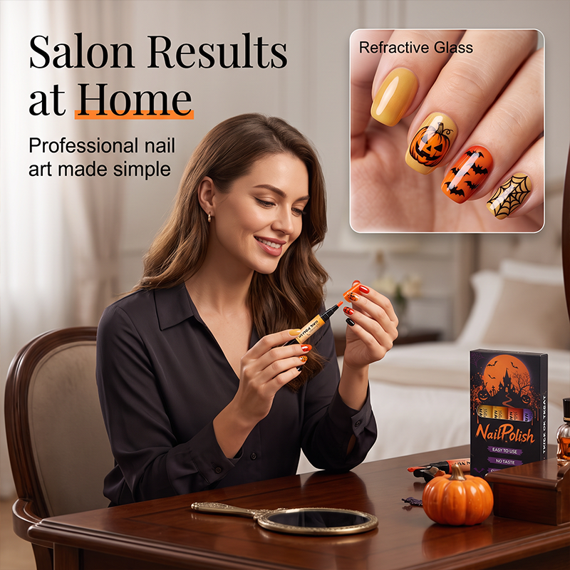 Paint Spooky Nails Instantly! No-Lamp Quick-Dry Halloween Pens