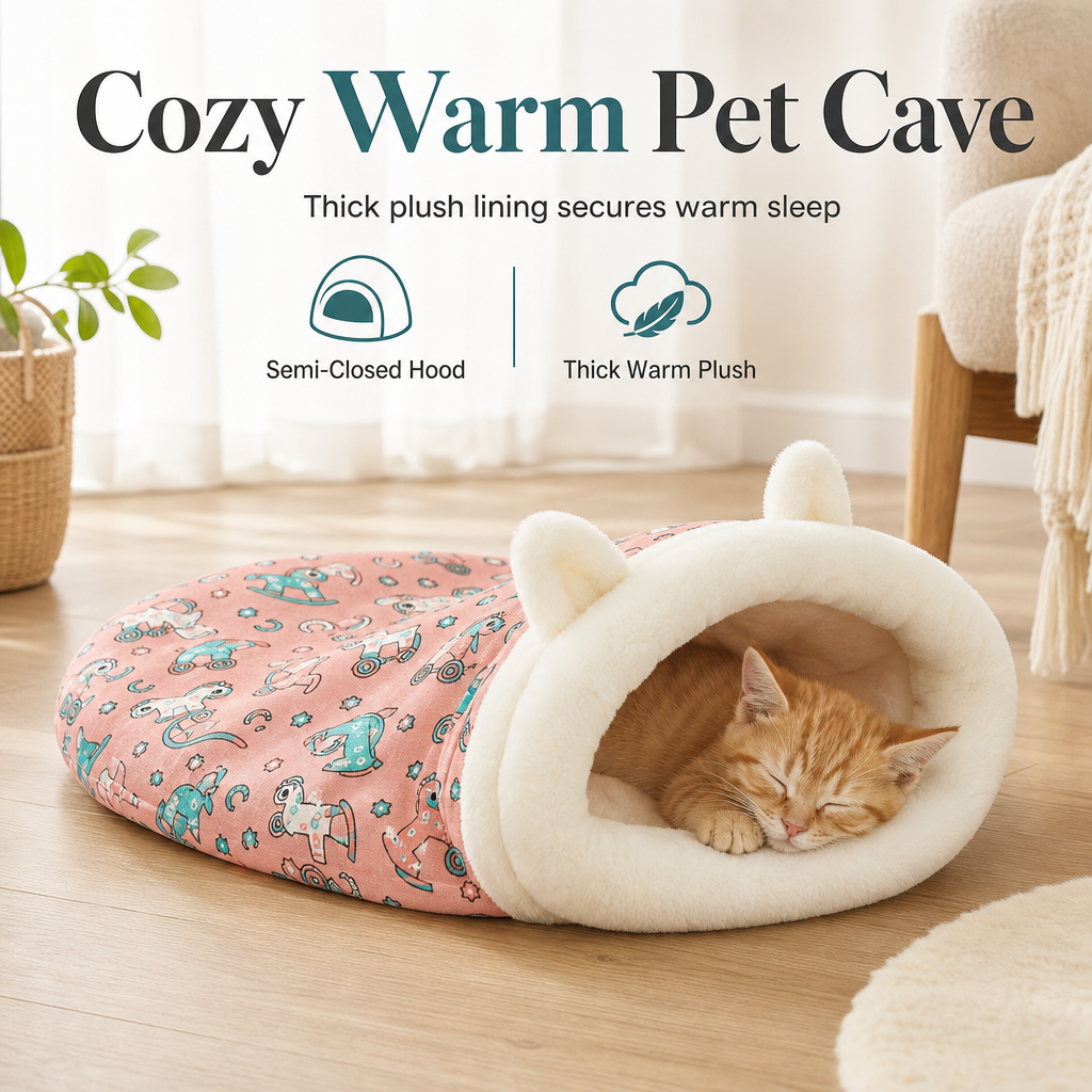 Give Pets A Cozy Hideaway Instantly! Semi-Enclosed Plush Pet Bed