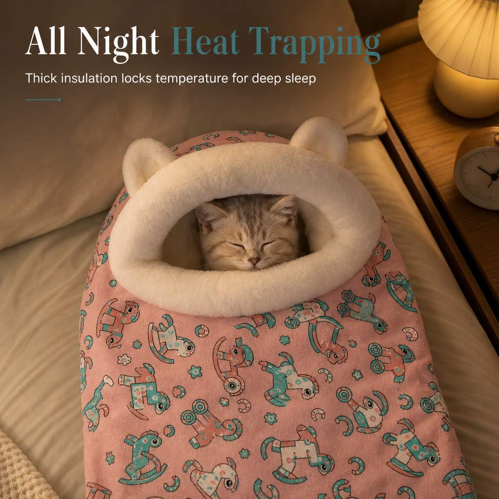 Give Pets A Cozy Hideaway Instantly! Semi-Enclosed Plush Pet Bed