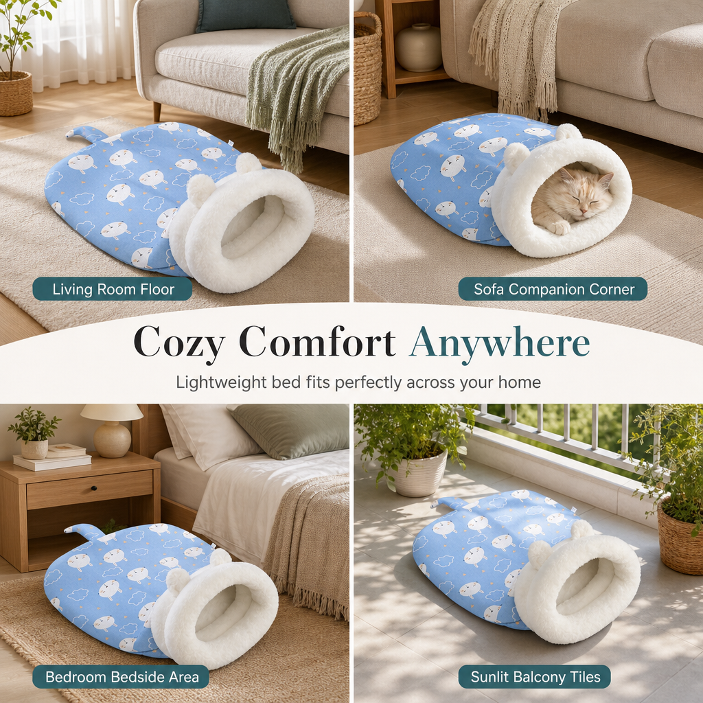 Give Pets A Cozy Hideaway Instantly! Semi-Enclosed Plush Pet Bed