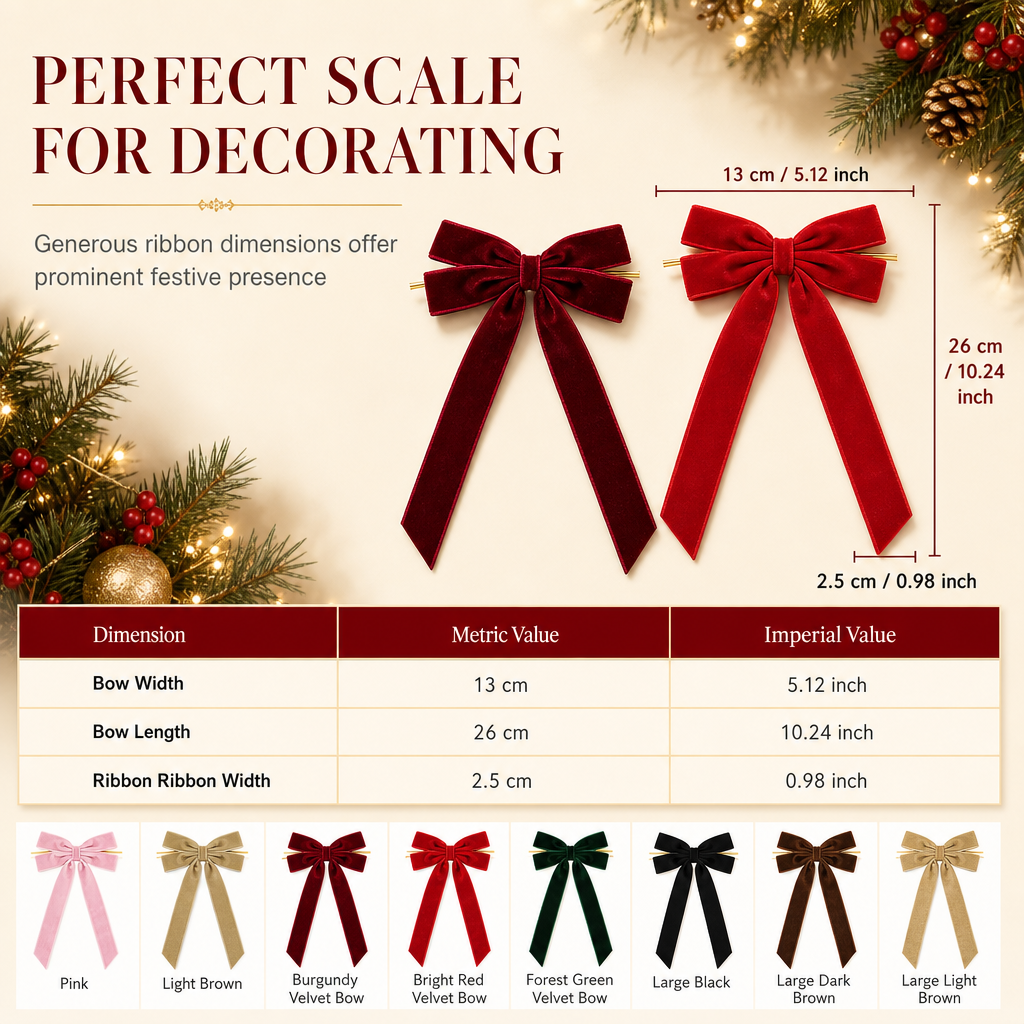 Decorate Any Tree Instantly! No-Sag Wire-Tie Velvet Bows