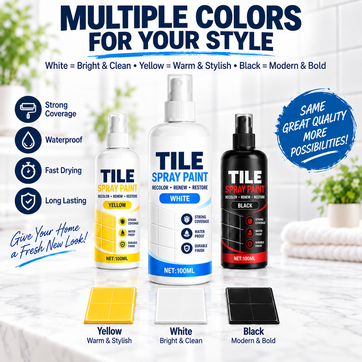 Refresh Any Tile Instantly! No-Mess Spray-On Color Coat