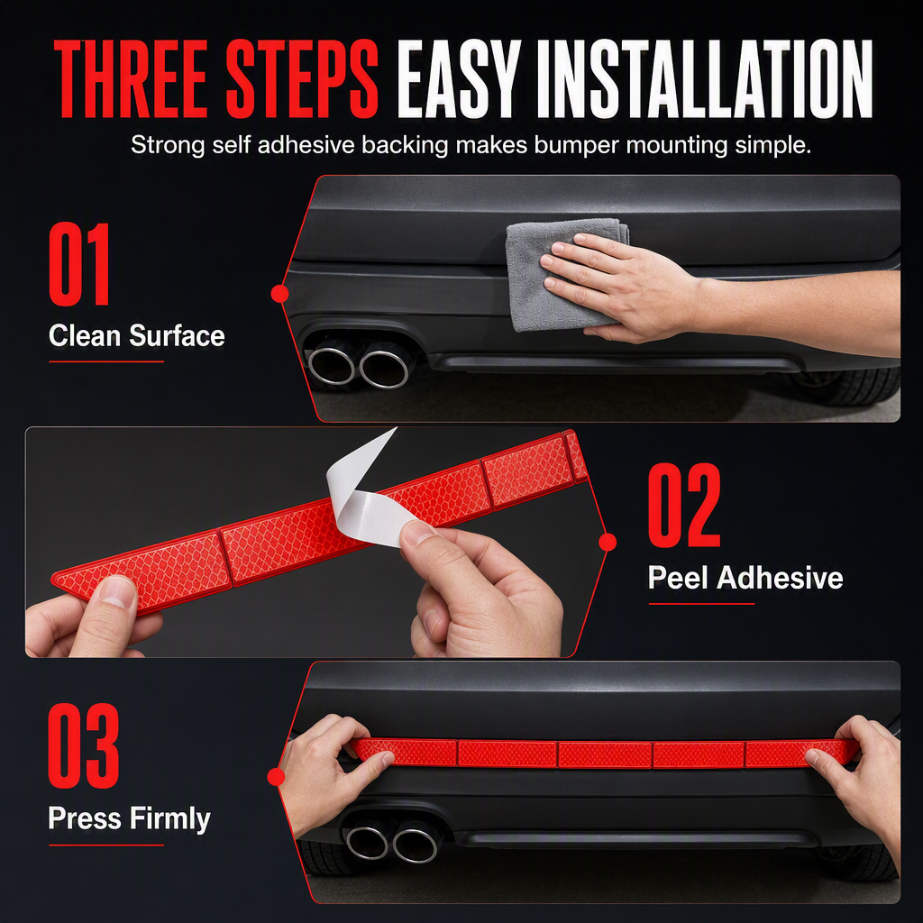 Be Seen Instantly! No-Dark Reflective Bumper Strips