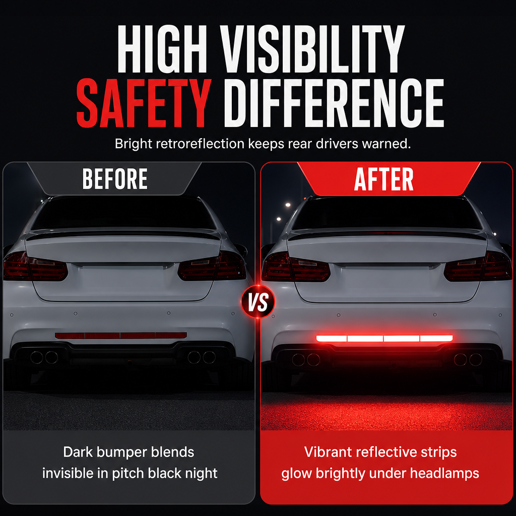 Be Seen Instantly! No-Dark Reflective Bumper Strips