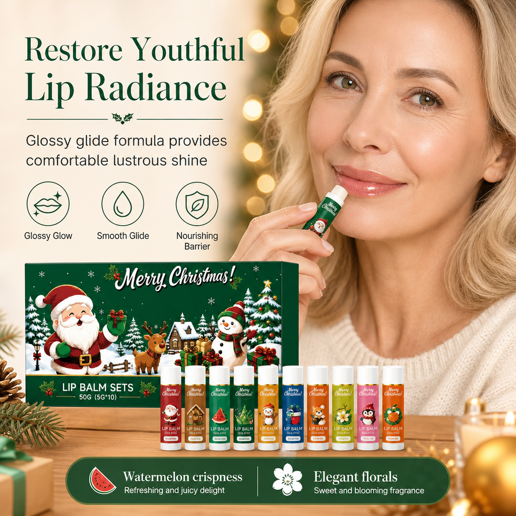 Moisturize Dry Lips Instantly! No-Crack 10-Piece Christmas Balm Set