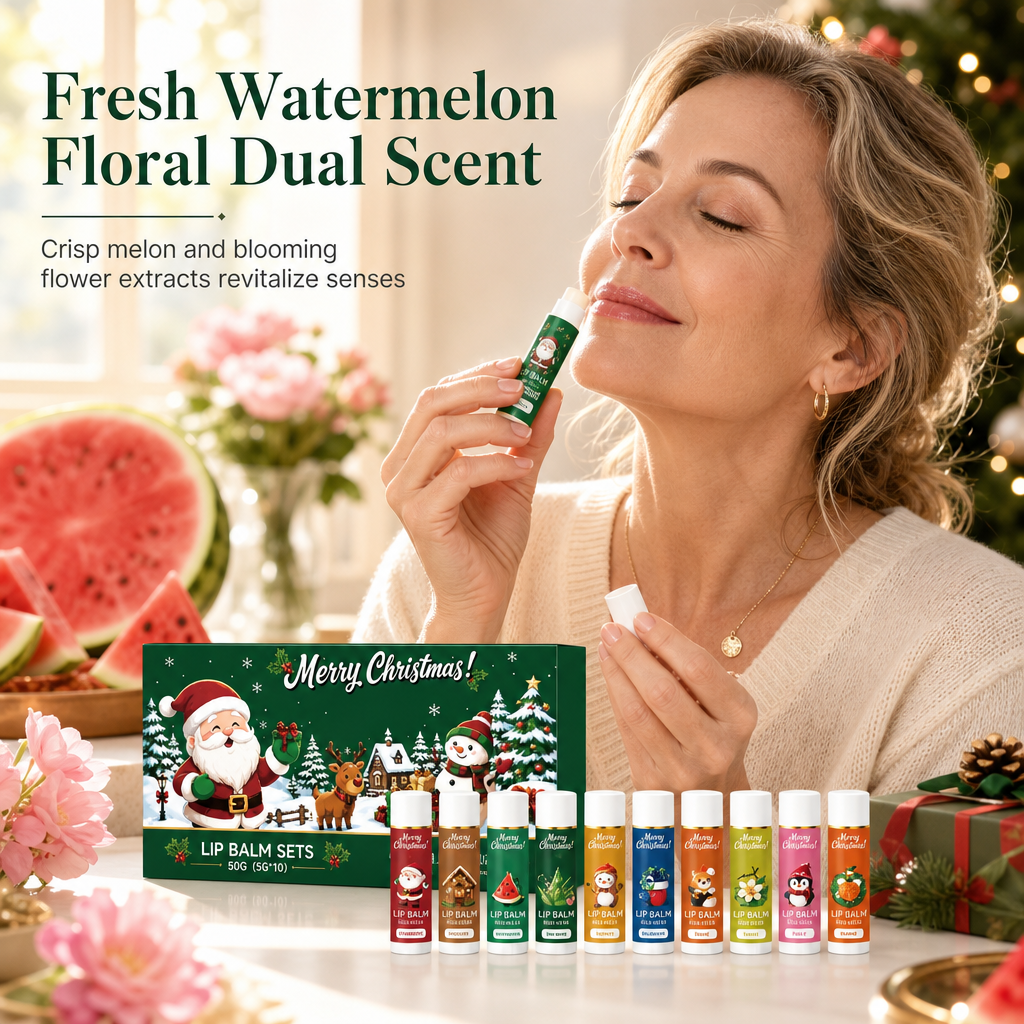 Moisturize Dry Lips Instantly! No-Crack 10-Piece Christmas Balm Set