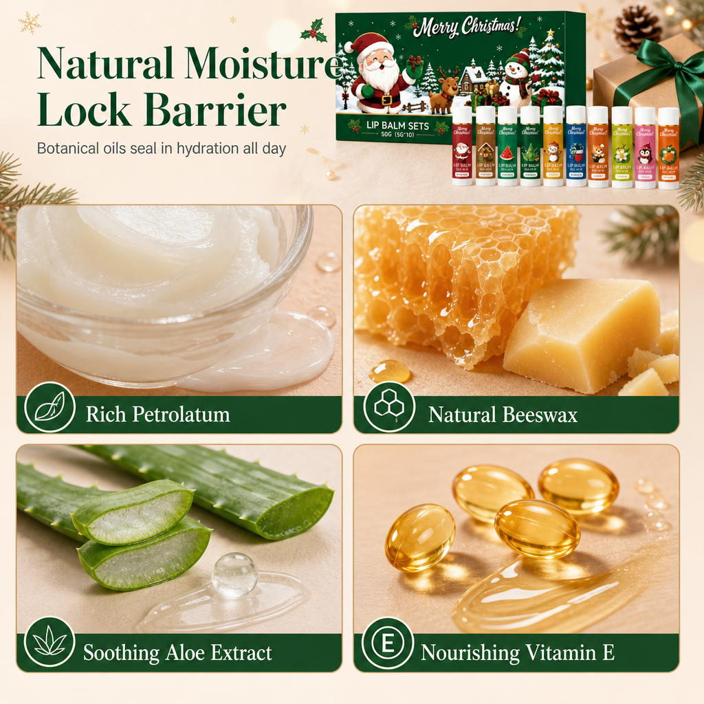 Moisturize Dry Lips Instantly! No-Crack 10-Piece Christmas Balm Set