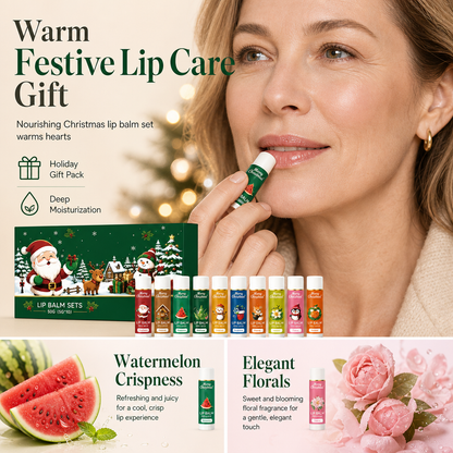 Moisturize Dry Lips Instantly! No-Crack 10-Piece Christmas Balm Set