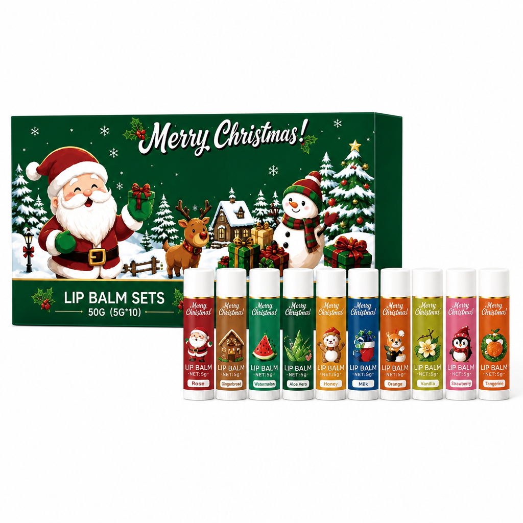 Moisturize Dry Lips Instantly! No-Crack 10-Piece Christmas Balm Set