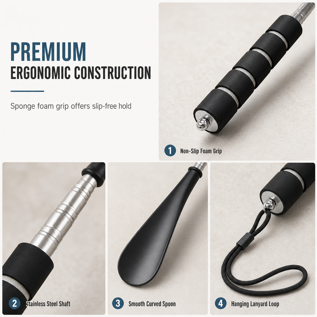 Telescopic Stainless Steel Long-Handle Shoe Horn