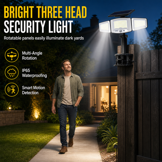 Brighten Any Path Instantly! No-Wire 3-Head Solar Sensor