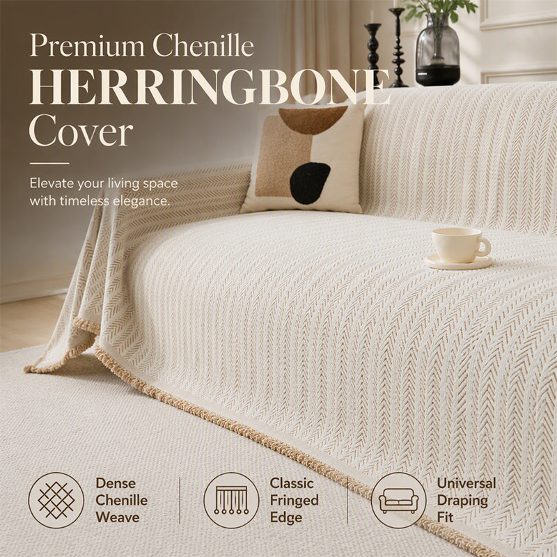 Drape Any Sofa Instantly! No-Slip Herringbone Chenille Throw