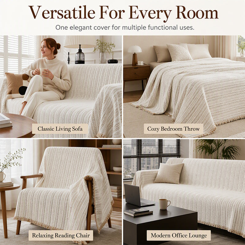 Drape Any Sofa Instantly! No-Slip Herringbone Chenille Throw