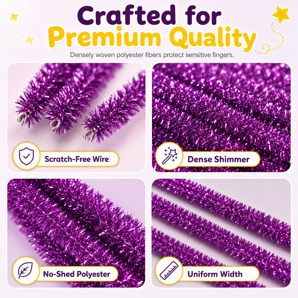 100-Piece Glitter Chenille Stems for DIY Crafts
