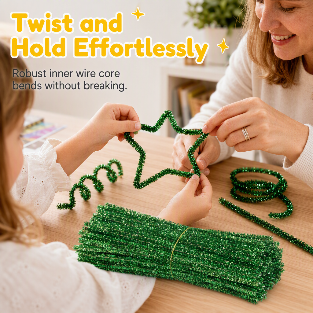 100-Piece Glitter Chenille Stems for DIY Crafts