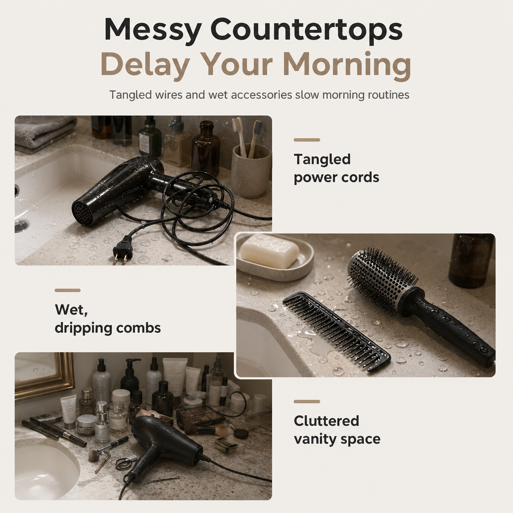 Store Hair Tools Instantly! No-Drill Drainable Bathroom Holder