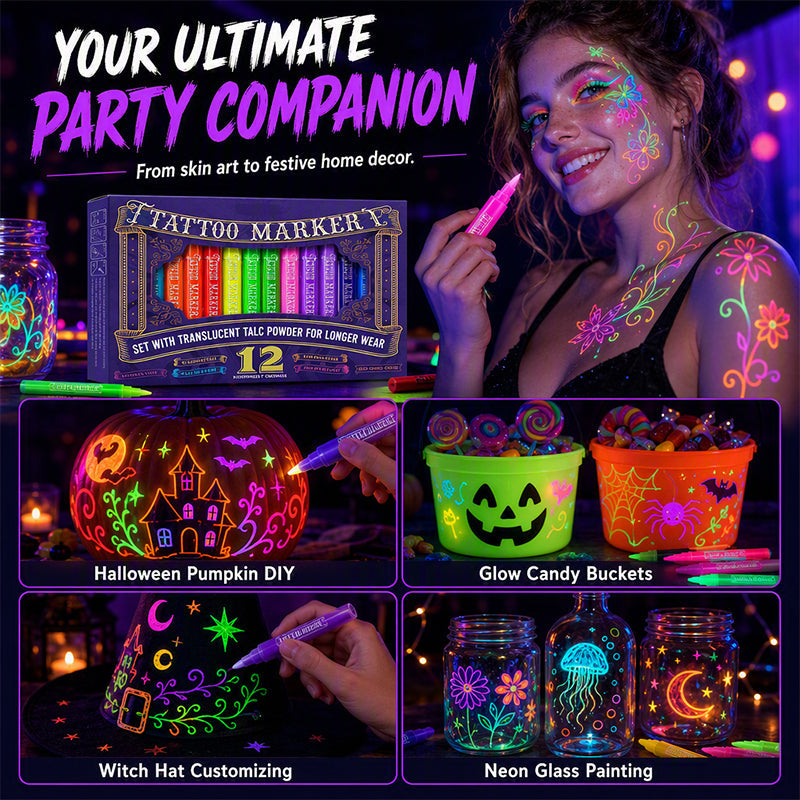 Glow Under Blacklight Instantly! No-Smudge UV Tattoo Pens