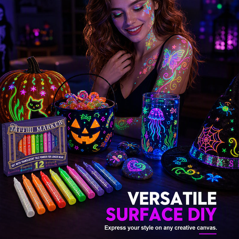 Glow Under Blacklight Instantly! No-Smudge UV Tattoo Pens