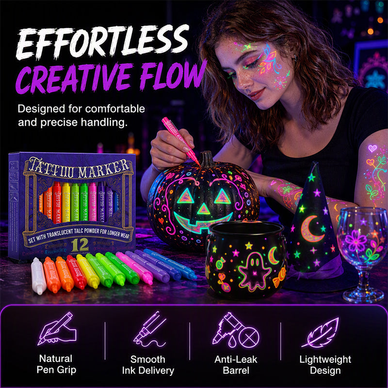 Glow Under Blacklight Instantly! No-Smudge UV Tattoo Pens