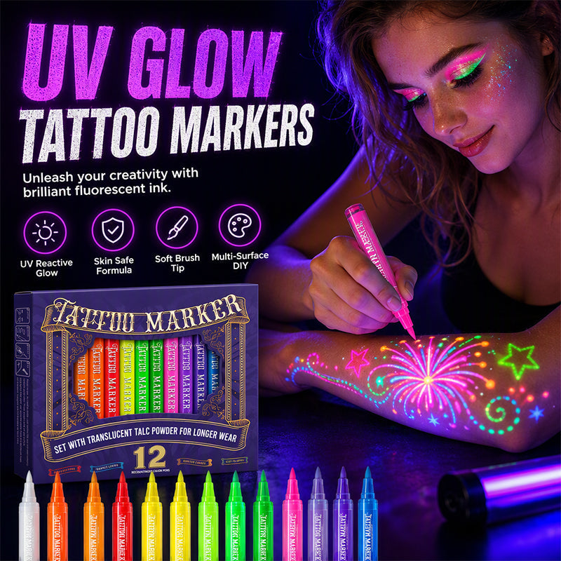 Glow Under Blacklight Instantly! No-Smudge UV Tattoo Pens