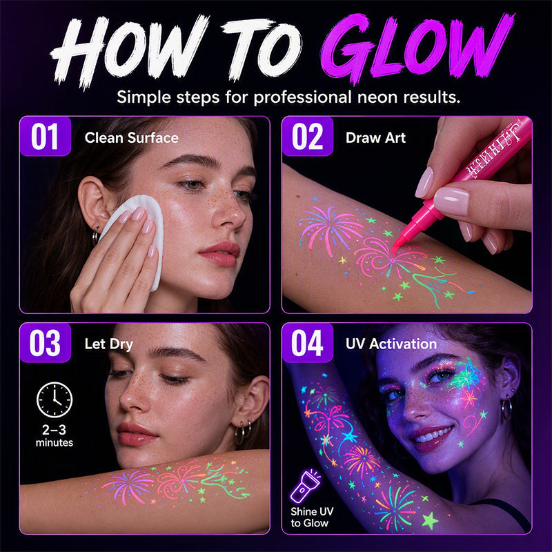 Glow Under Blacklight Instantly! No-Smudge UV Tattoo Pens