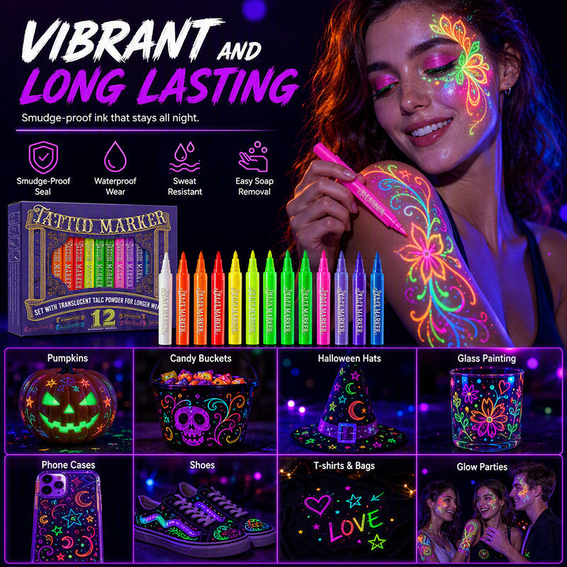 Glow Under Blacklight Instantly! No-Smudge UV Tattoo Pens