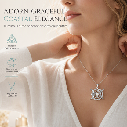 Shine With Sea Opal Instantly! No-Tarnish Celtic Turtle Necklace