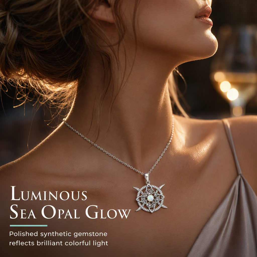 Shine With Sea Opal Instantly! No-Tarnish Celtic Turtle Necklace