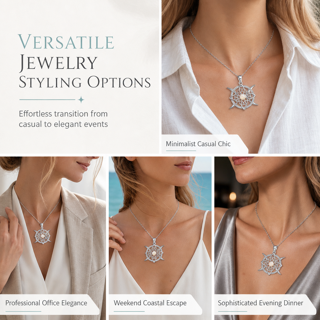 Shine With Sea Opal Instantly! No-Tarnish Celtic Turtle Necklace