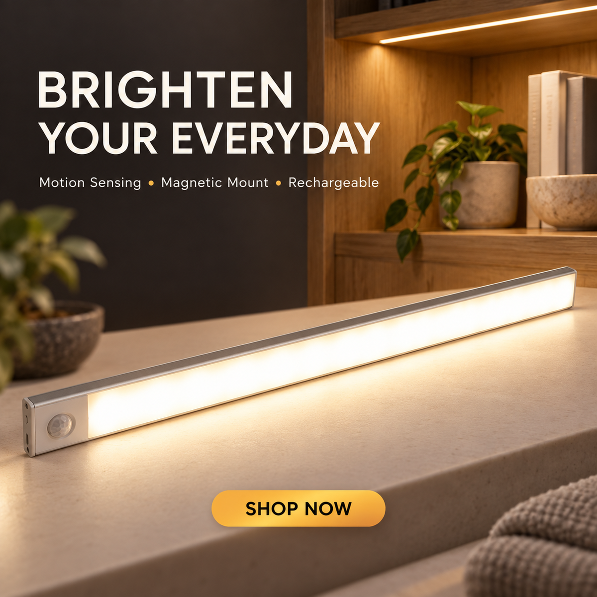 Auto-Light Any Cabinet! No-Wire Motion Sensor LED Bar