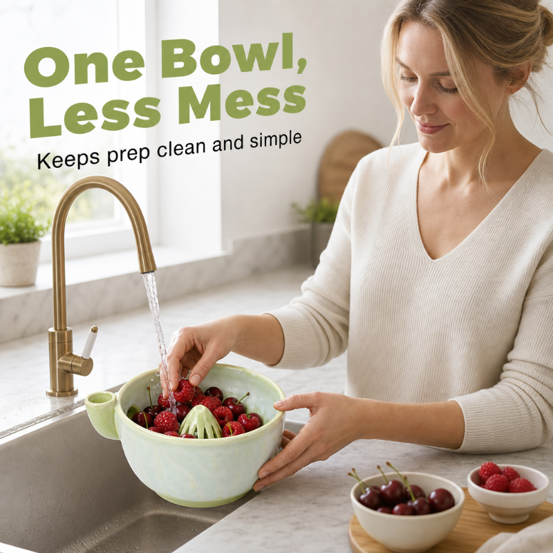 Ceramic Fruit Washer Bowl with Whirlpool Flow