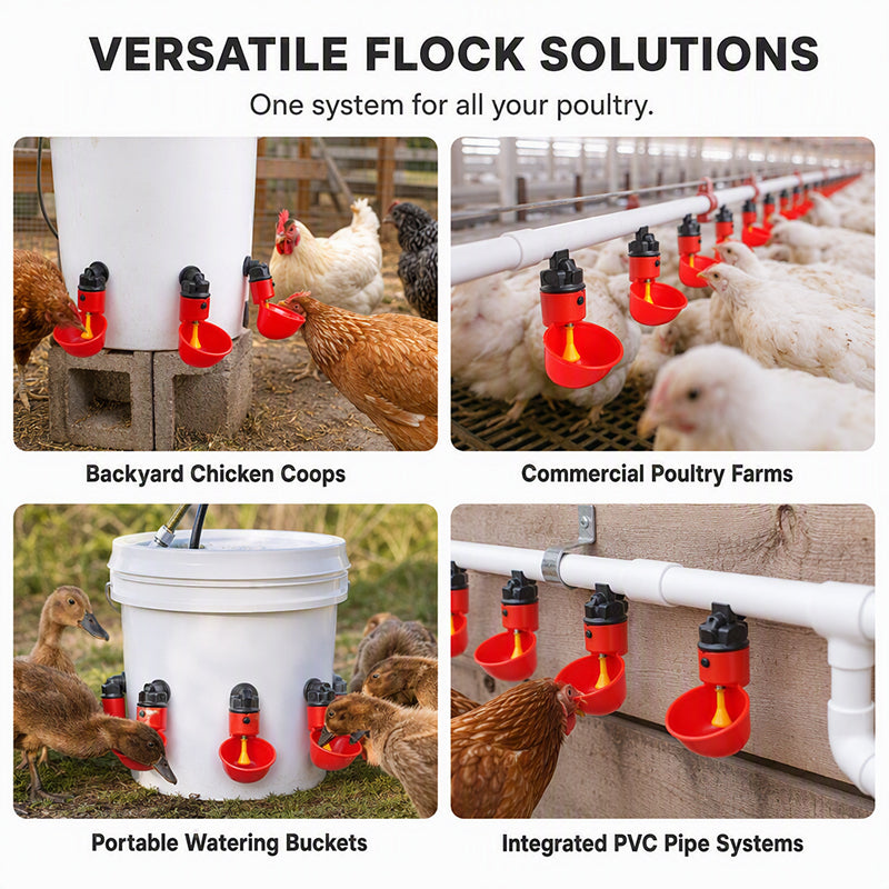 Keep Poultry Hydrated Instantly! Automatic Gravity Waterer Cups