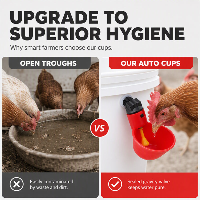 Keep Poultry Hydrated Instantly! Automatic Gravity Waterer Cups