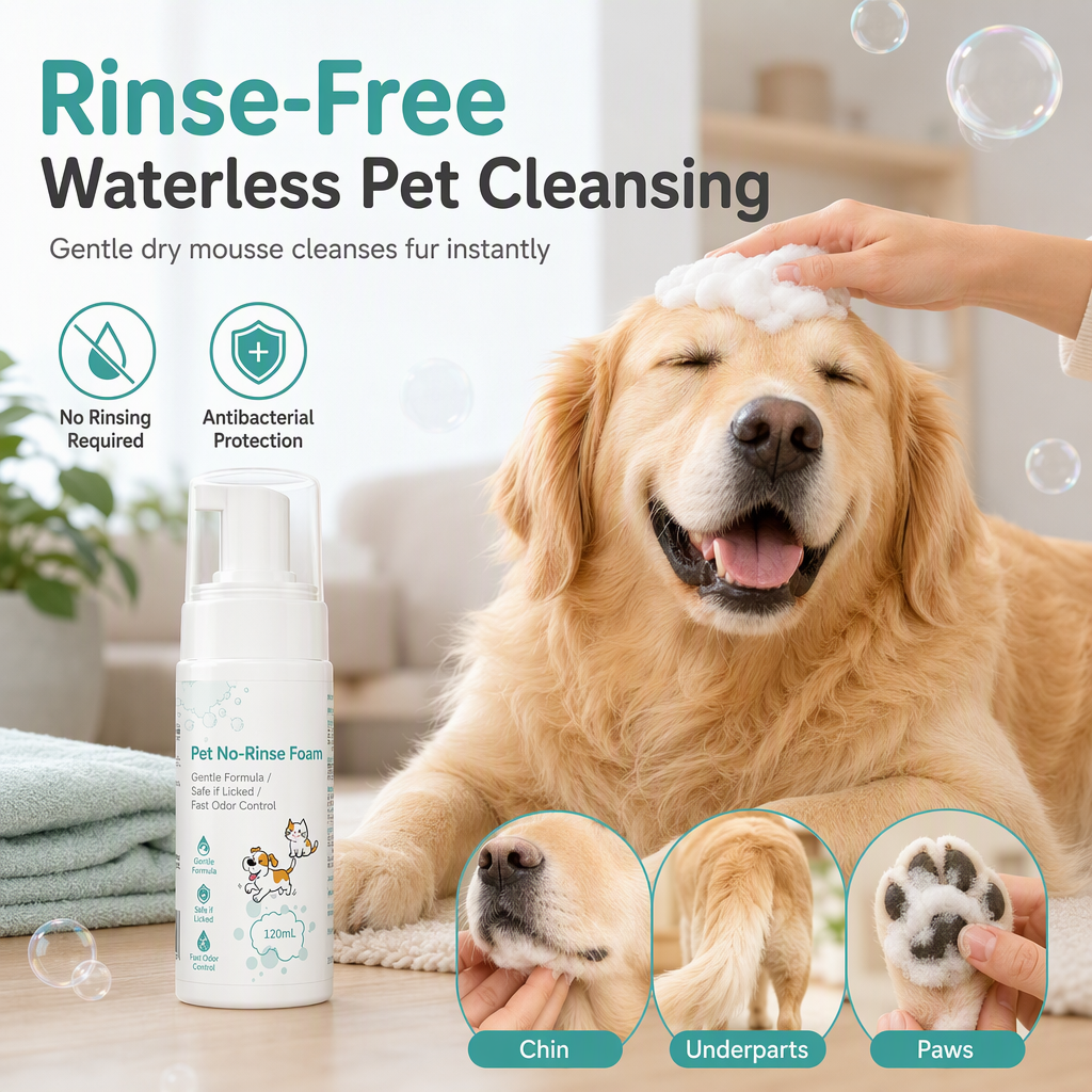 Refresh Pets Instantly! No-Rinse Waterless Pet Cleaning Mousse