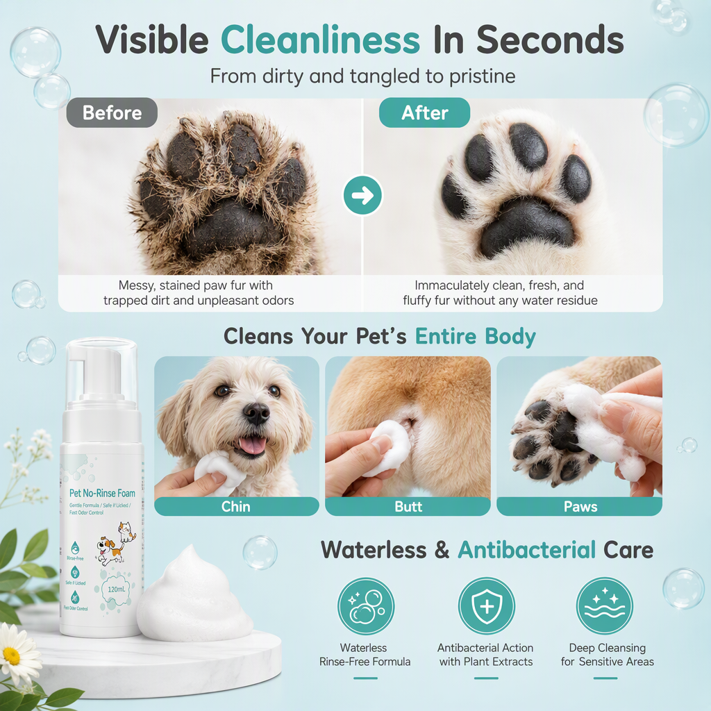 Refresh Pets Instantly! No-Rinse Waterless Pet Cleaning Mousse