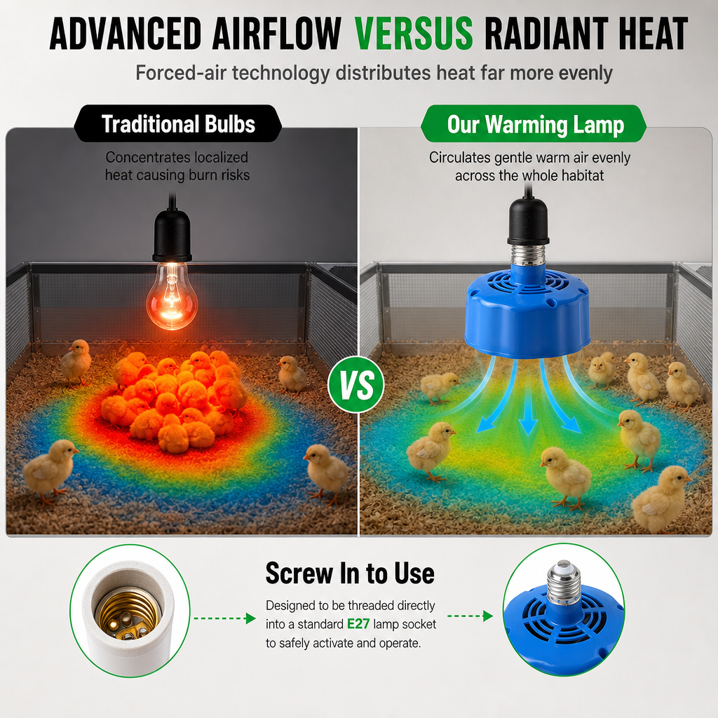 Warm Chicks Instantly! Thermostat Fan-Forced Pet Heat Lamp