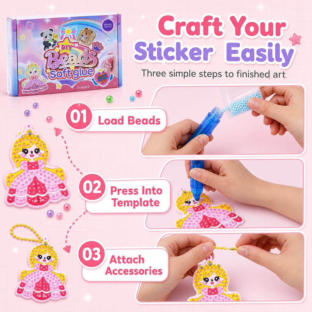 Create Sparkling Stickers Instantly! No-Glue Bead Art Kit