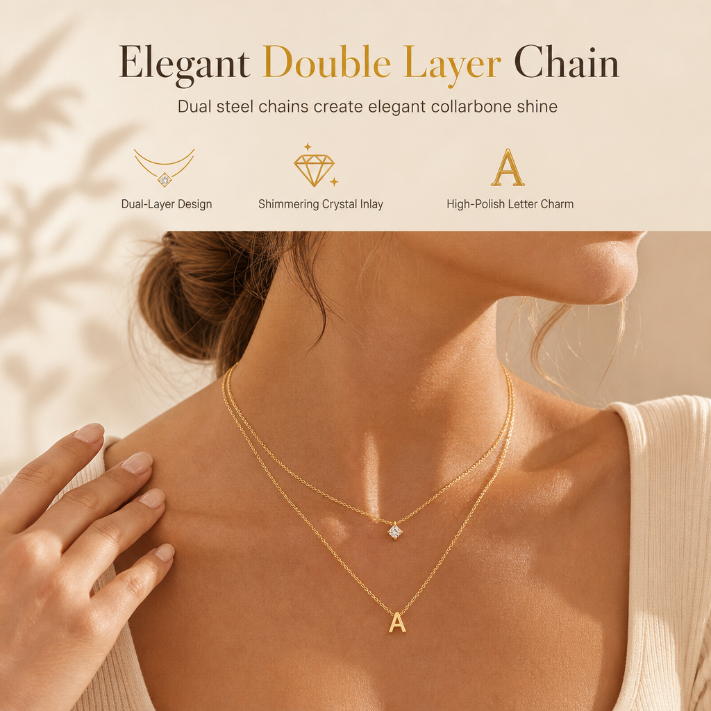Double Layer A-Z Initial Minimalist Shiny Rhinestone Clavicle Chain