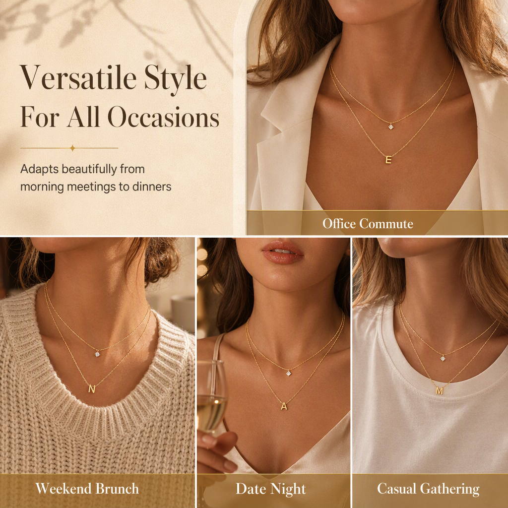 Double Layer A-Z Initial Minimalist Shiny Rhinestone Clavicle Chain