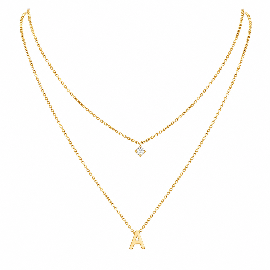 Double Layer A-Z Initial Minimalist Shiny Rhinestone Clavicle Chain