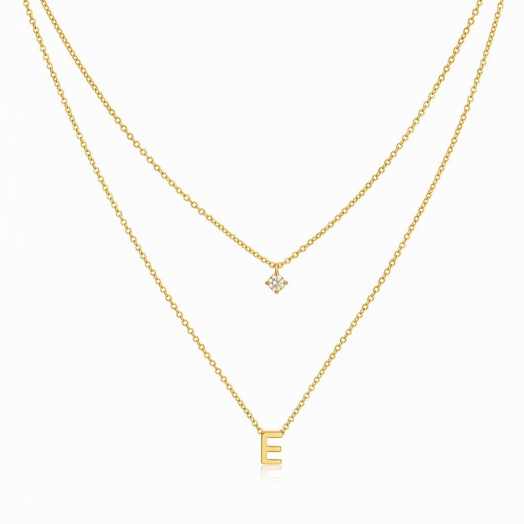 Double Layer A-Z Initial Minimalist Shiny Rhinestone Clavicle Chain