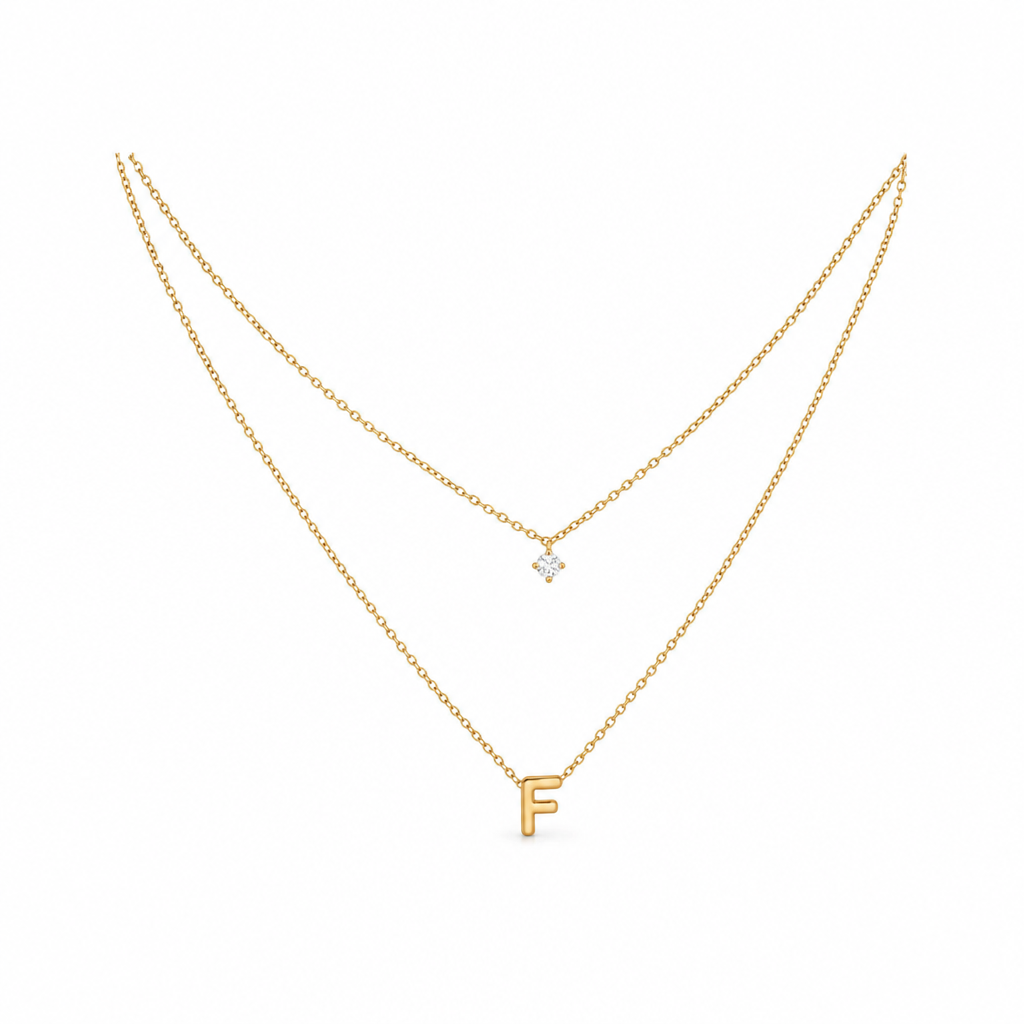 Double Layer A-Z Initial Minimalist Shiny Rhinestone Clavicle Chain
