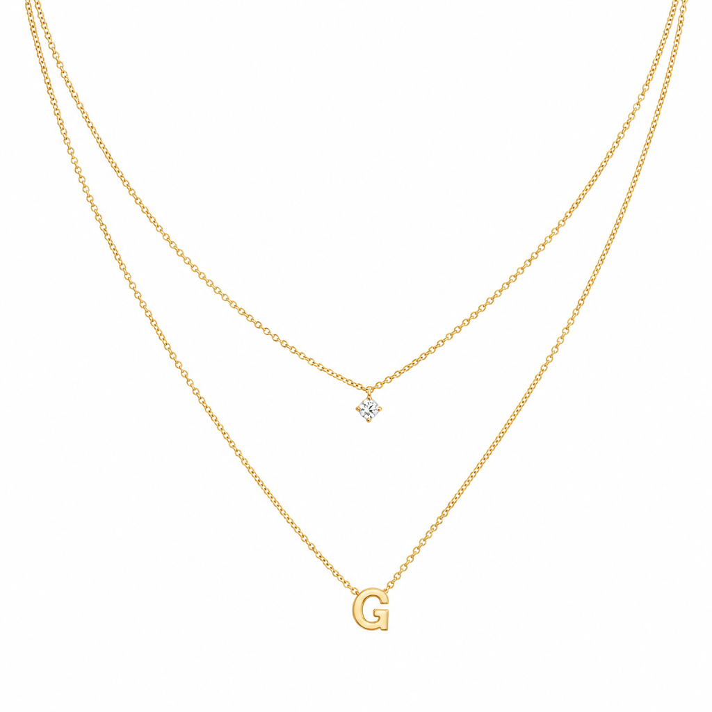 Double Layer A-Z Initial Minimalist Shiny Rhinestone Clavicle Chain