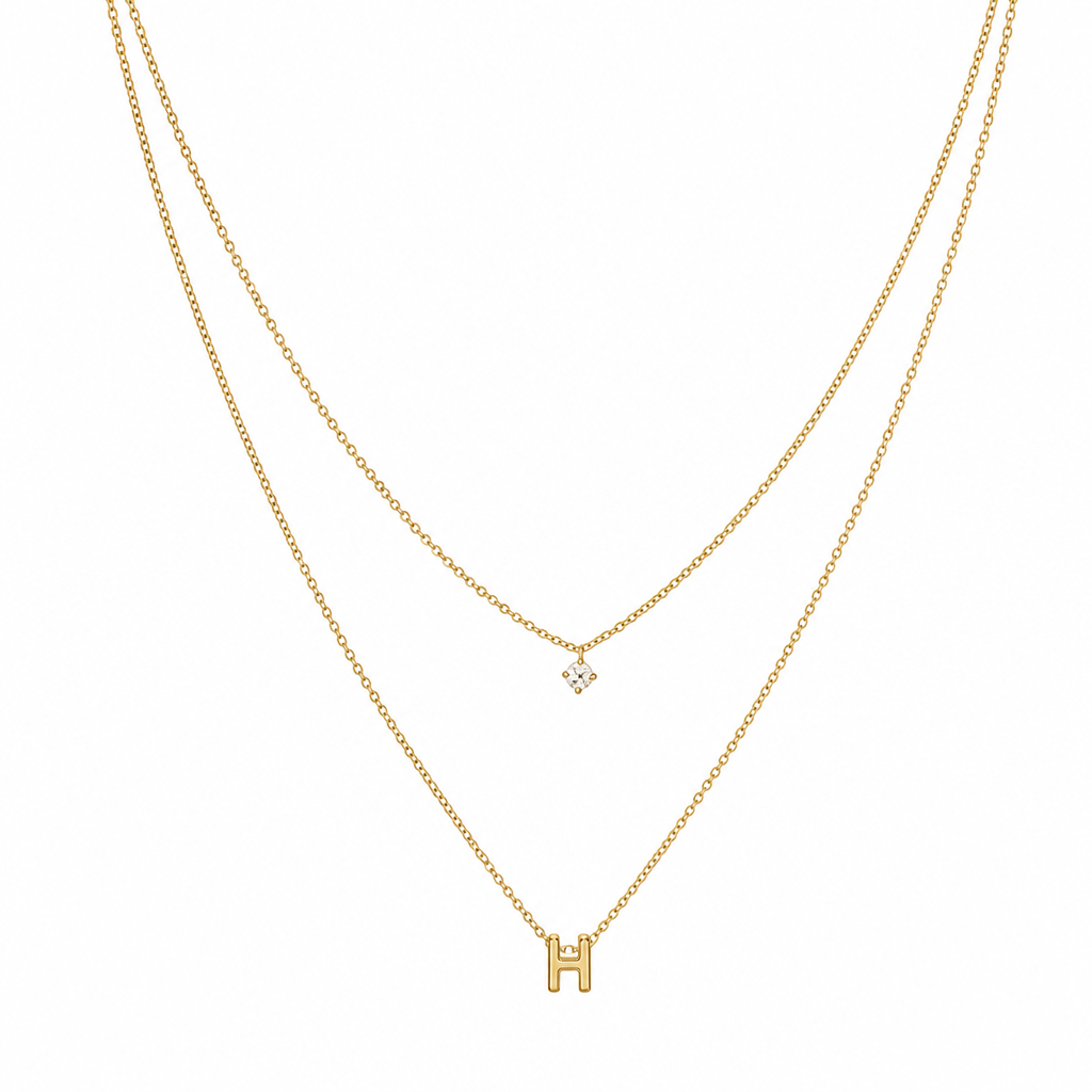 Double Layer A-Z Initial Minimalist Shiny Rhinestone Clavicle Chain