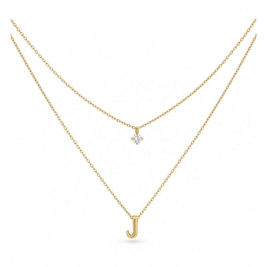 Double Layer A-Z Initial Minimalist Shiny Rhinestone Clavicle Chain