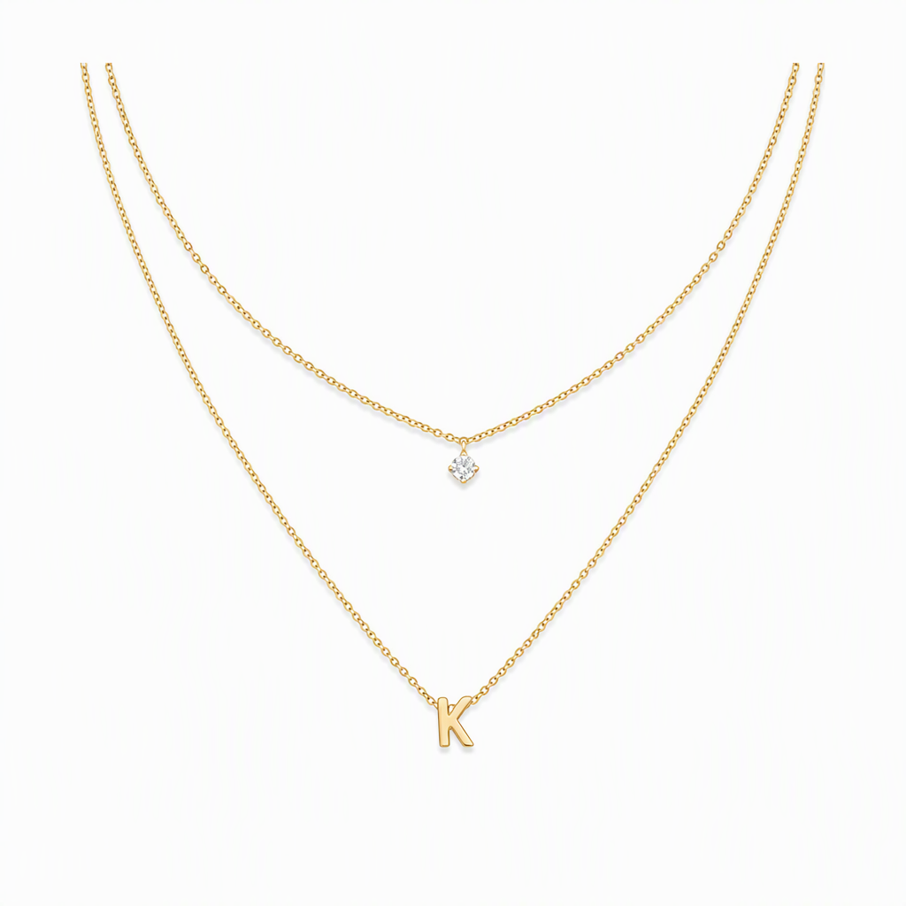 Double Layer A-Z Initial Minimalist Shiny Rhinestone Clavicle Chain